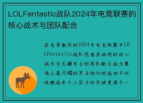 LOLFantastic战队2024年电竞联赛的核心战术与团队配合